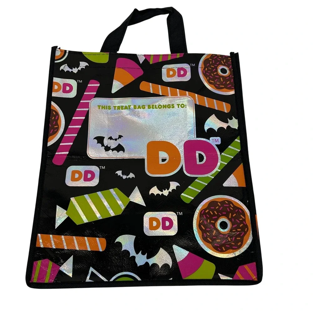 Set of 4 Dunkin Donuts Halloween Trick or Treat Bags Reusable Totes Holographic